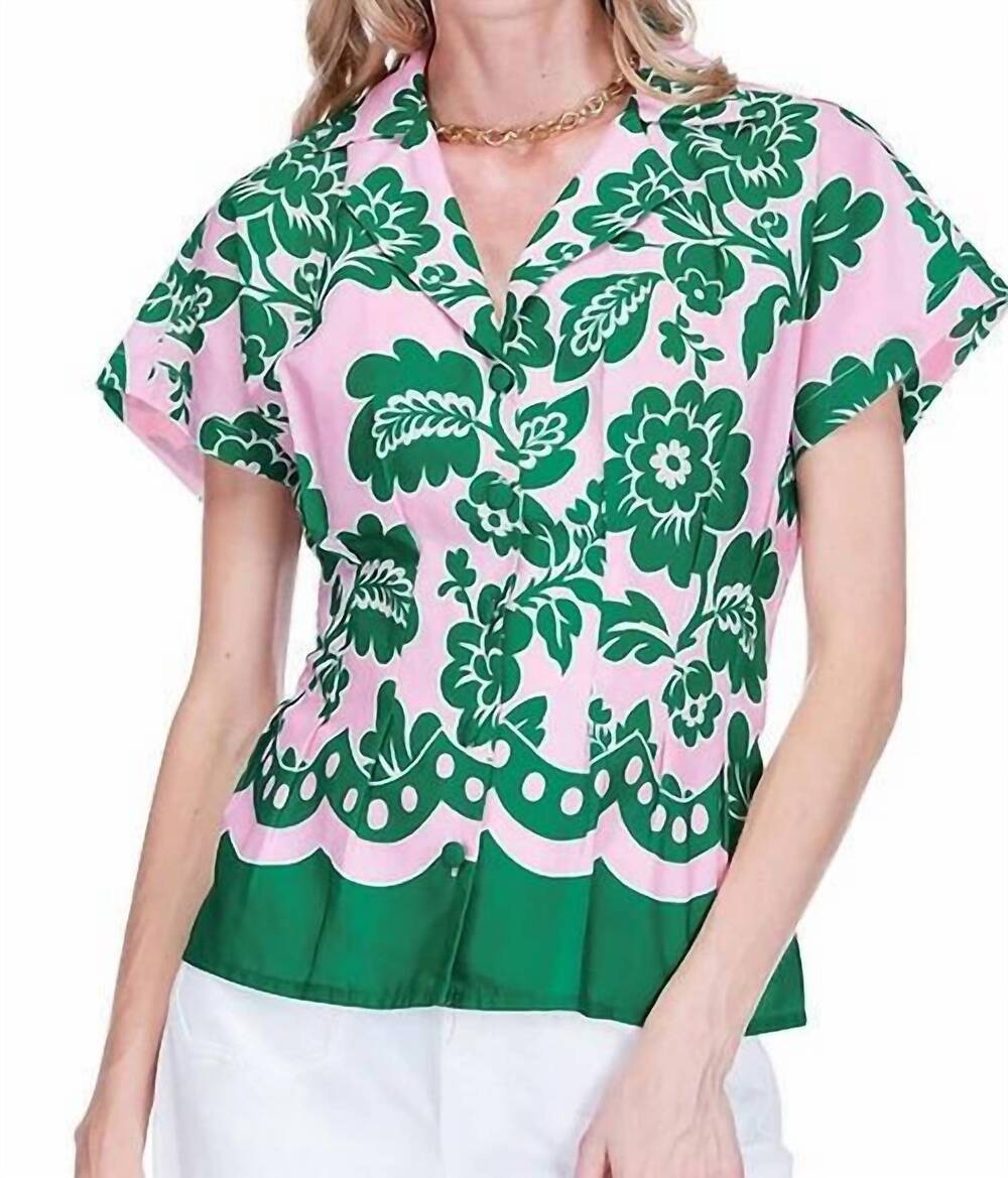 NEW JOY JOY petals waist pleated blouse in pink/green